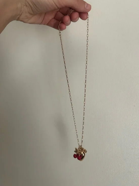 Tory Burch Gold Heart Necklace with Red Cherry Accent - Picture 2 of 2